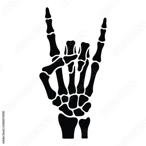 Rock Hand Skeleton Silhouette Vector – Human Bone Hand Gesture Illustration for Halloween and Gothic Design