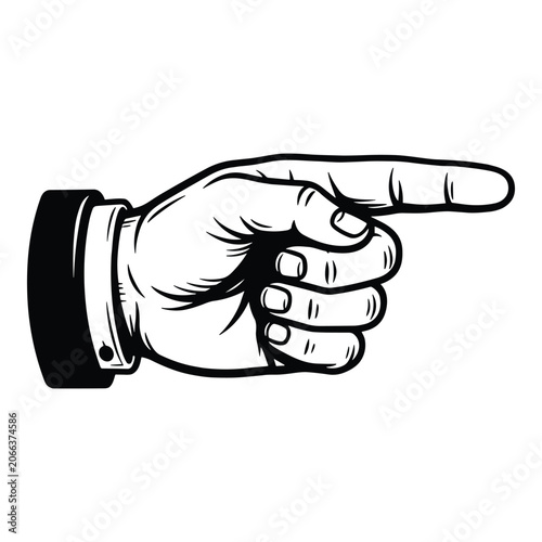 Vintage Pointing Hand Vector Illustration – Retro Finger Direction Gesture Line Art