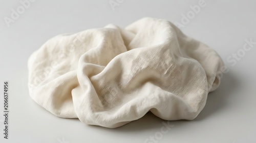 Crinkled cream-colored fabric drape on flat surface