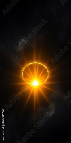 A delicate golden ring glows softly on a dark background, surrounded by wispy rays of mystical light that seem to pulse with an otherworldly energy, mysterious, cosmic
