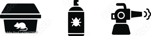 Photos Pest control service icons with trap insecticide and flashlight