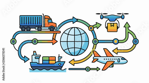 A colorful infographic showing global delivery process