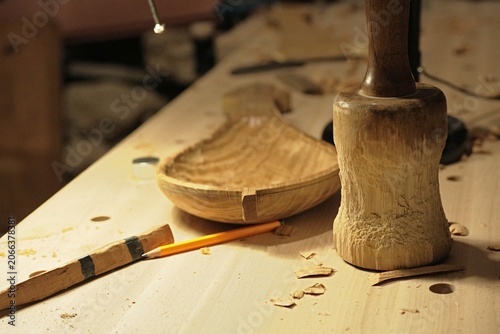 Obraz na płótnie The process of creating a handmade wooden musical instrument