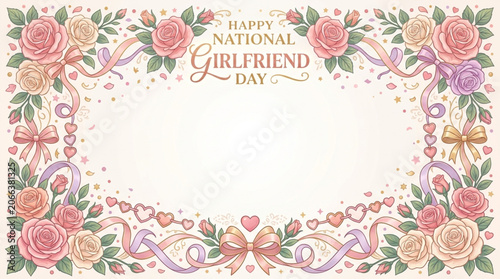 Celebrate National Girlfriend Day with this beautiful floral frame decorated with ribbons, hearts, and bows