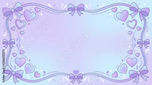 National girlfriend day romantic background with pastel purple and blue frame featuring hearts and bows