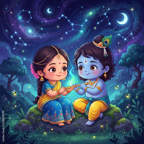 Cute Chibi Radha Krishna wi...