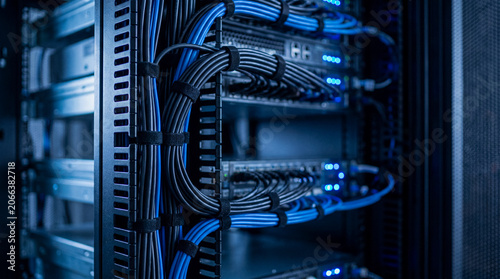 Foto Server room network cables and equipment rack
