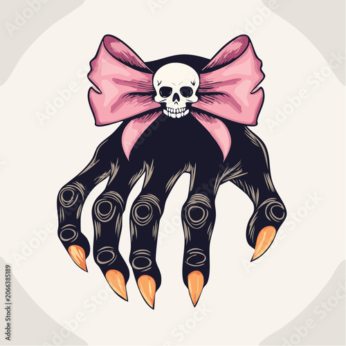 Monster Hand with Skull and Pink Bow