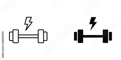 Tableau sur toile Set of dumbbell and lightning bolt icons representing high intensity interval tr