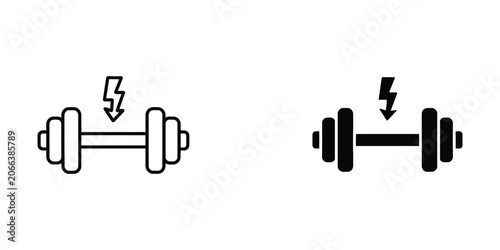 Tableau sur toile Dumbbell with lightning bolt icon set representing high intensity interval train