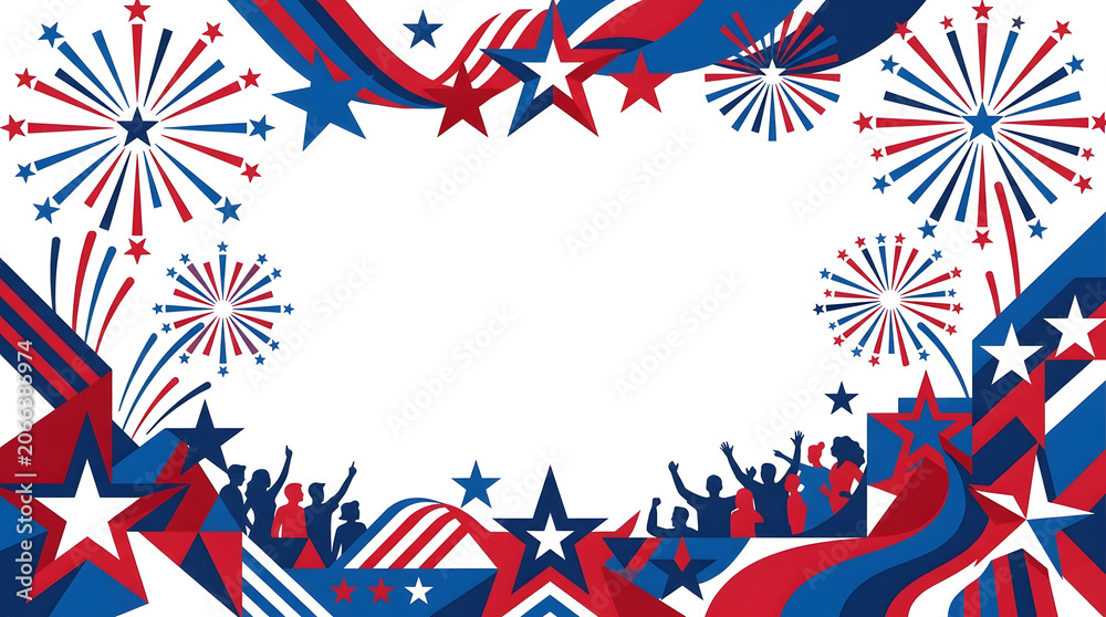 Fototapeta premium American Patriotic Celebration Frame with Fireworks and Silhouetted Crowd
