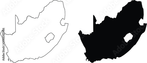 South africa map outline and solid black silhouette shape