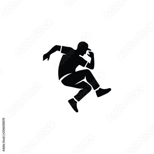 Silhouette of a street dancer jumping in the air icon vector