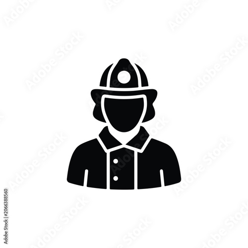 Icon of a firefighter in uniform, black silhouette against a white background