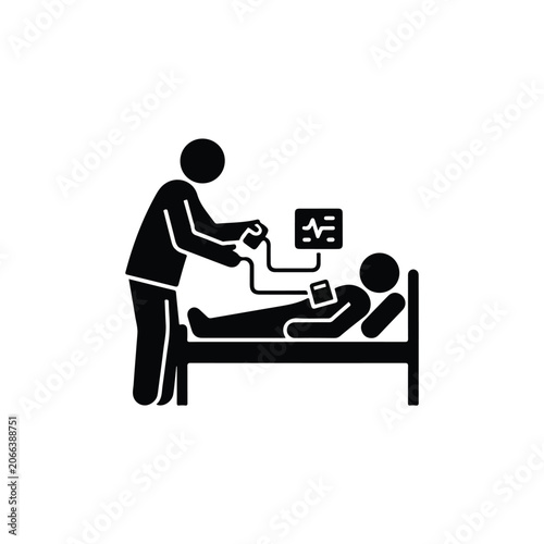 Healthcare worker monitors patient's health, checking vital signs with medical equipment in a hospital setting