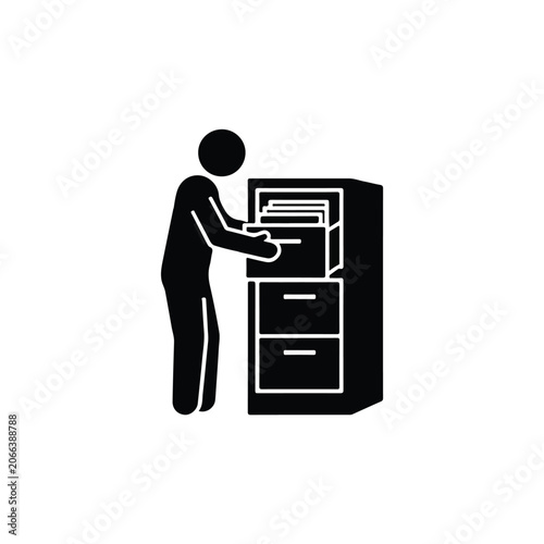 Man Organizing Files in Office Cabinet Storage System Management Concept