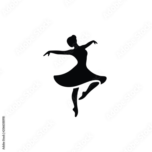 Elegant black silhouette icon of a female dancer performing ballet