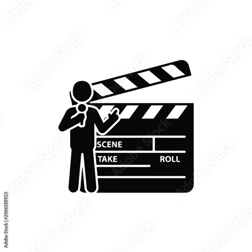 Movie Reporter and Clapperboard Icon Vector Illustration