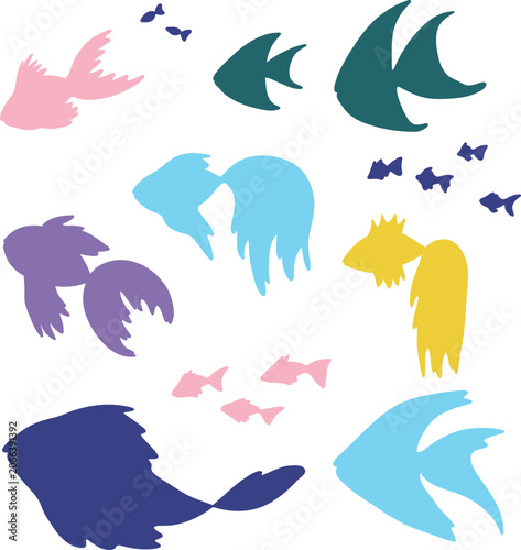 Colorful Tropical Fish Silhouettes Set Illustration