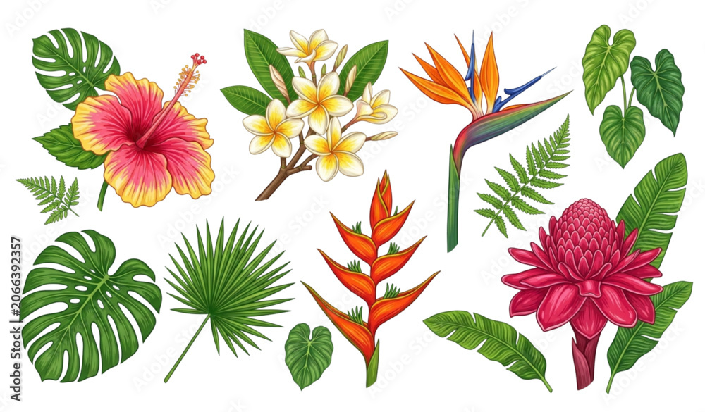 Naklejka premium Exotic Tropical Flowers Botanical Vector Collection