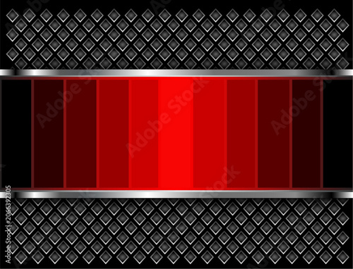 Black and red shiny background, red mosaic banner with perforated texture in ...