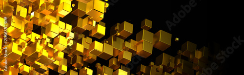 Technology banner with 3D cubes in space, abstract widescreen futuristic geom...