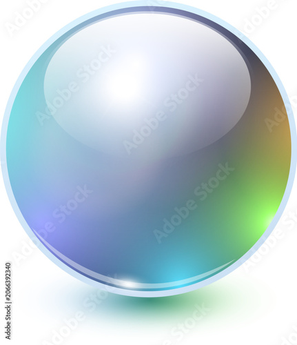 Glass ball with iridescence colors, 3d opalescent sphere icon.