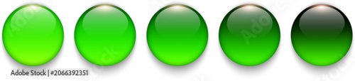 Green buttons set, 3D circle shape glossy backgrounds for website.