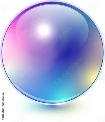 Glass ball with iridescence colors, 3d opalescent sphere icon.