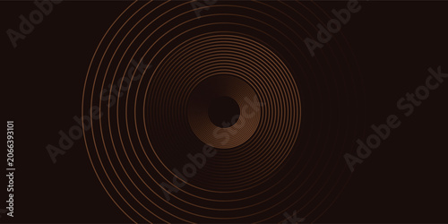 Abstract 3D gold brown circle lines in dark background