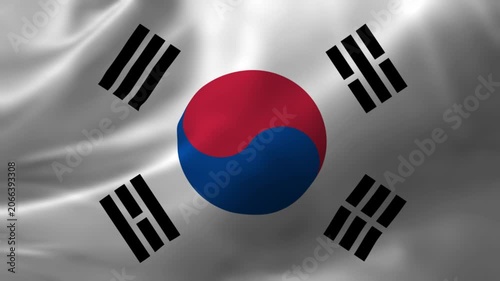 South korea flag waving in the wind close up 