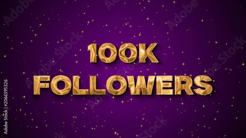 100 K Followers Gold Text On Purple Starry Background