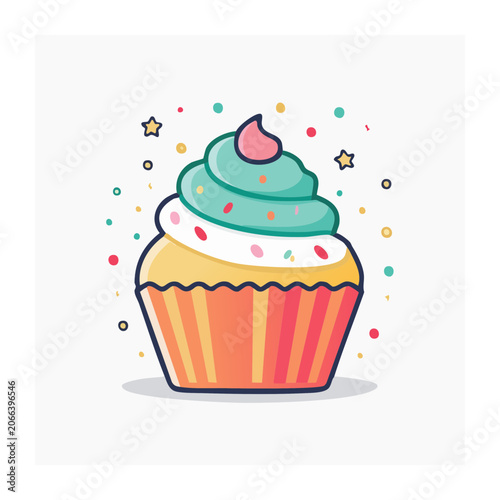 Colorful Cupcake with Teal Frosting and Sprinkles