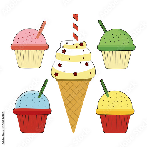 Colorful Ice Cream and Cupcakes Illustration
