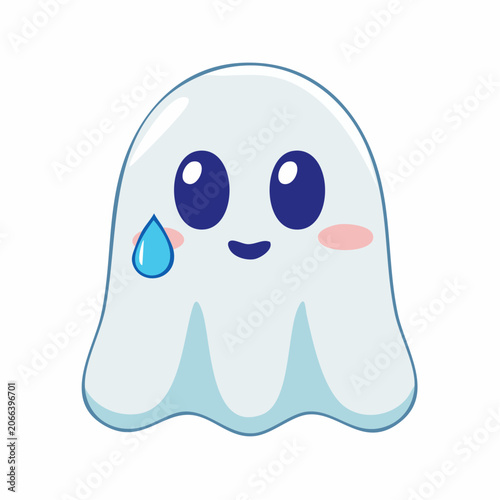 Cute Ghost Character with Sweat Drop
