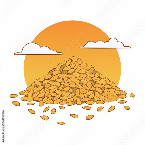 Pile of Grains with Sun and Clouds