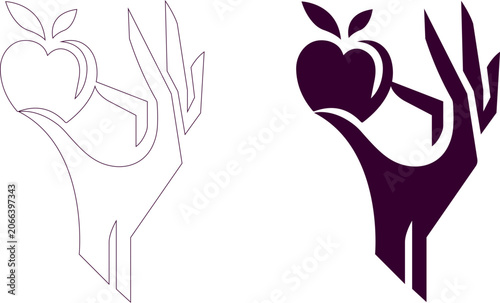 Human hand holding fresh red apple vector illustration isolated on transparent background.