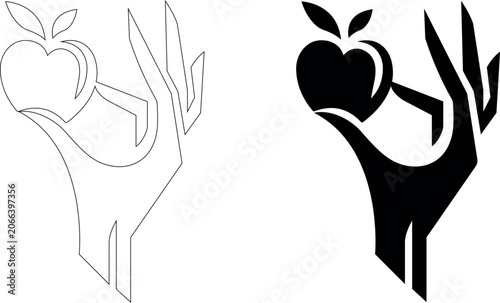 Human hand reaching for fresh red apple vector illustration isolated on transparent back.