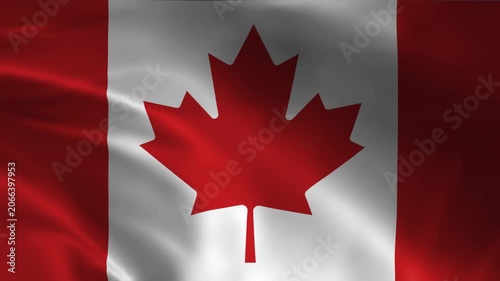 Canada flag waving in the wind close up 