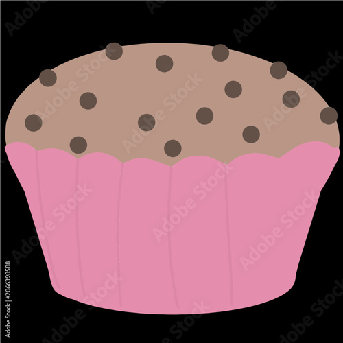 Choco chips muffin cupcake vector illustration