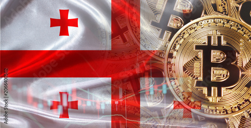 Konstfotografi Bitcoin cryptocurrency with Georgian flag