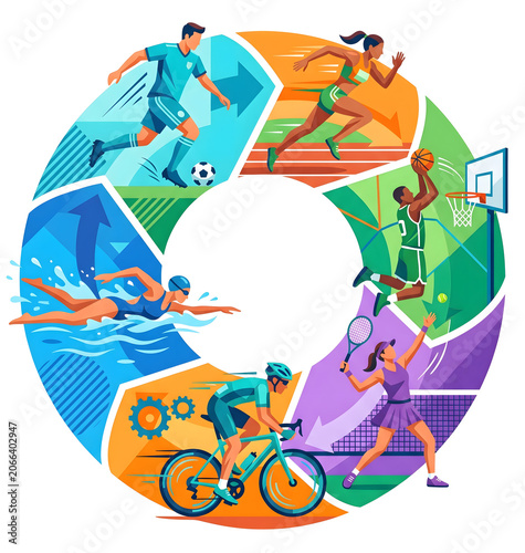 Circular Sports Activities Concept Illustration with Soccer Cycling Swimming and Basketball