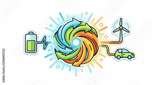 Colorful illustration of eco-friendly energy sources
