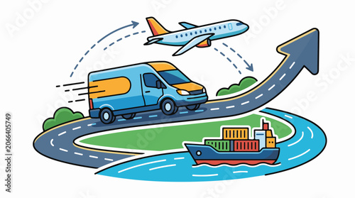 Colorful illustration of transportation modes