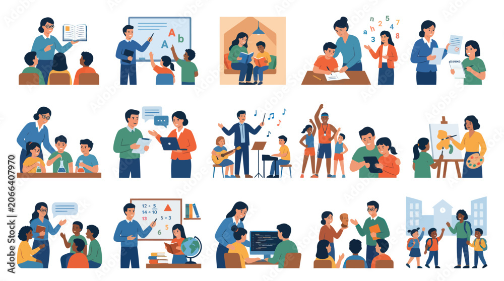 Fototapeta premium Education and Learning Scene Illustrations - Flat Style Vector Art