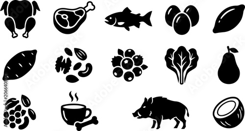 Obraz na plátne Paleo Diet Food Silhouette Icon Set