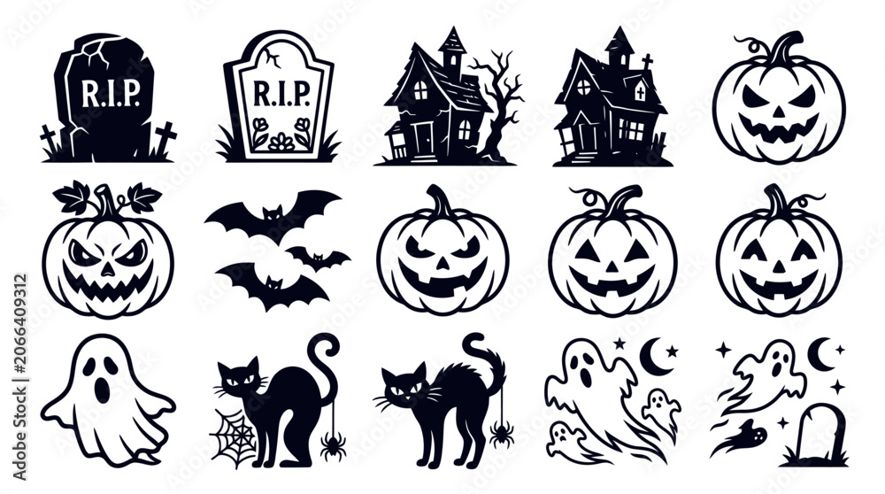 Fototapeta premium Halloween pixel art icons set Collection