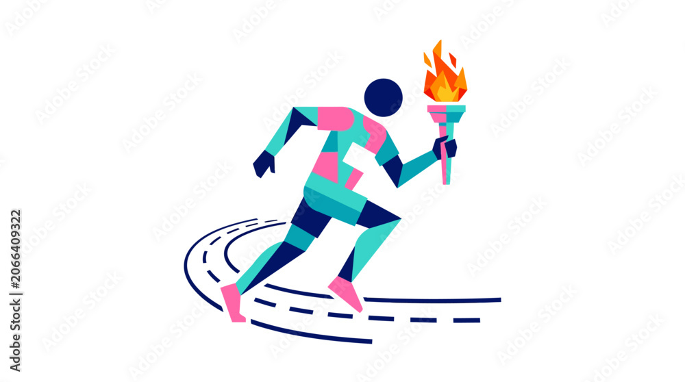 Obraz premium colorful geometric runner holding torch on track