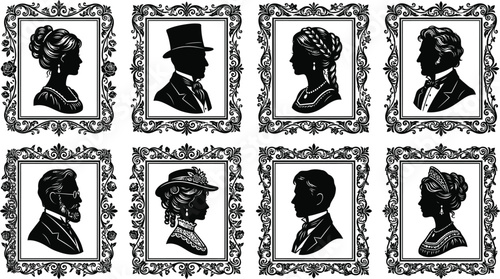 Fotografia Silhouette Portraits In Frames Black And White Vector Illustration
