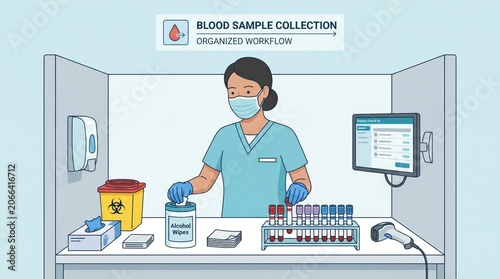 Professional Blood Sample Collection by Phlebotomist in Modern Medical Laboratory Sterile Procedure, Precise Technique, Health Care Setting